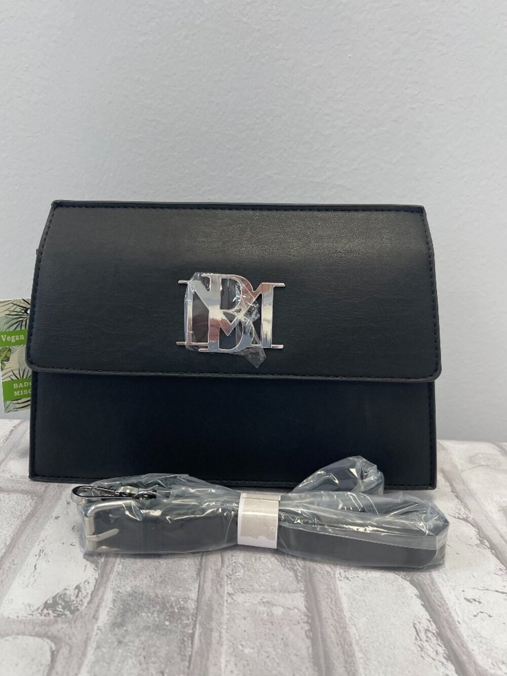 Badgley Mischka Black Vegan Leather Crossbody Bag w/ Silvertone Hardware - NWT